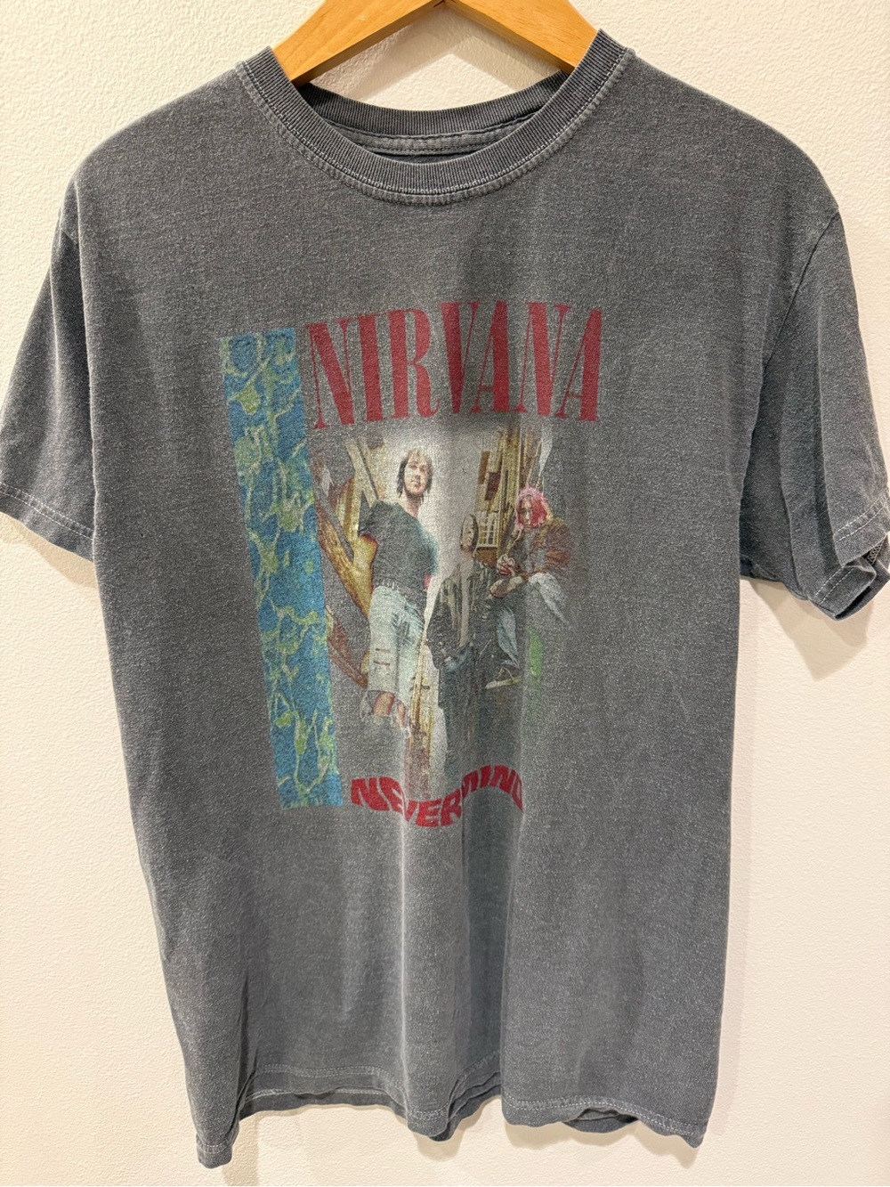 NIRVANA Vintage Gray Band Tee with Red Logo